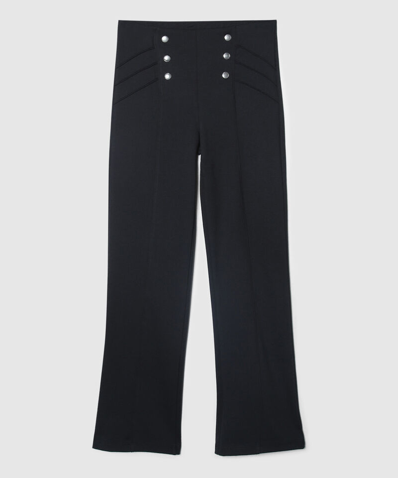 Leggins Unicolor Tiro Alto Con Broches Decorativos, Vena En Centro Frente Y Costado Superior, Trópico Floral