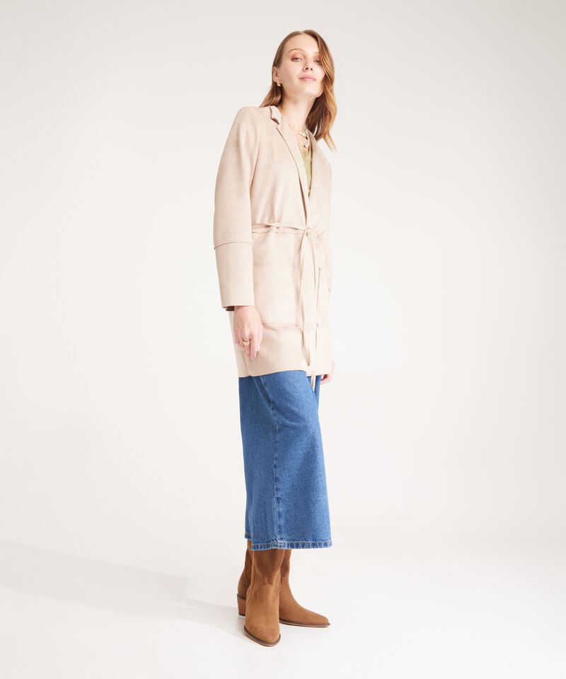 Chaqueta Suede Abierta Manga Larga Con Cinturón