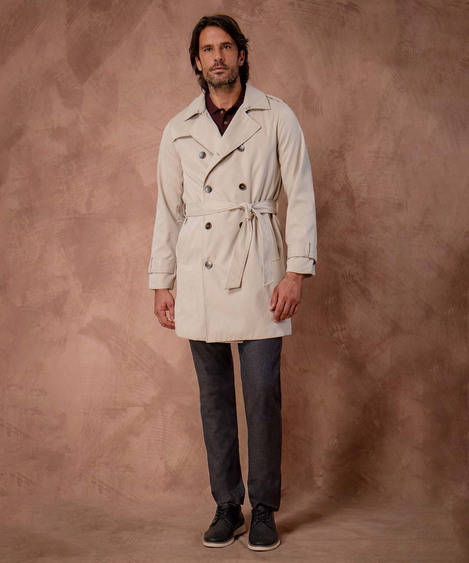 Chaqueta Trench Unicolor Con Cinturon 