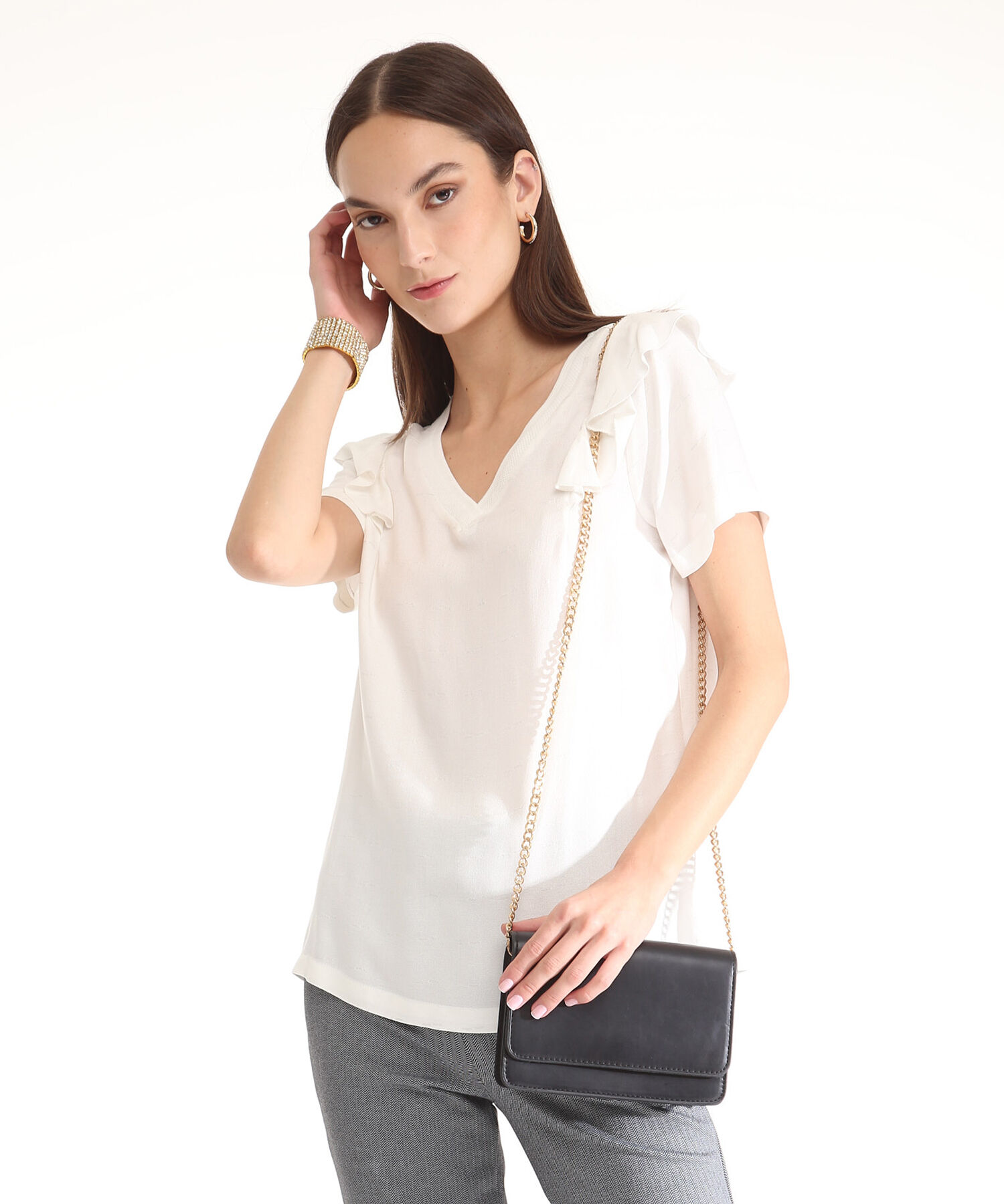 Blusa Manga Corta Con Tira Tejida