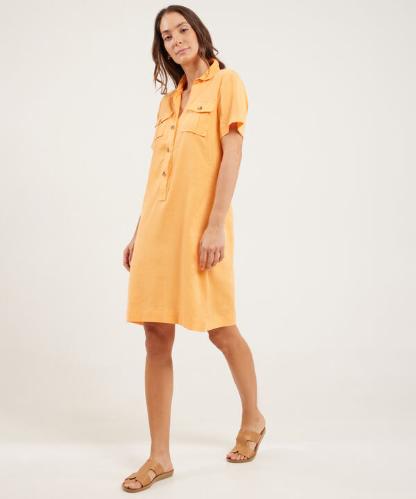 Vestido Camisero Manga Corta En Lino image number null
