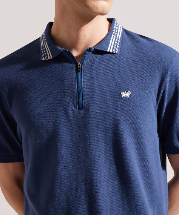 Polo Unicolor, Cuello Y Puños Tejidos, Pechera Con Cremallera Regular Fit