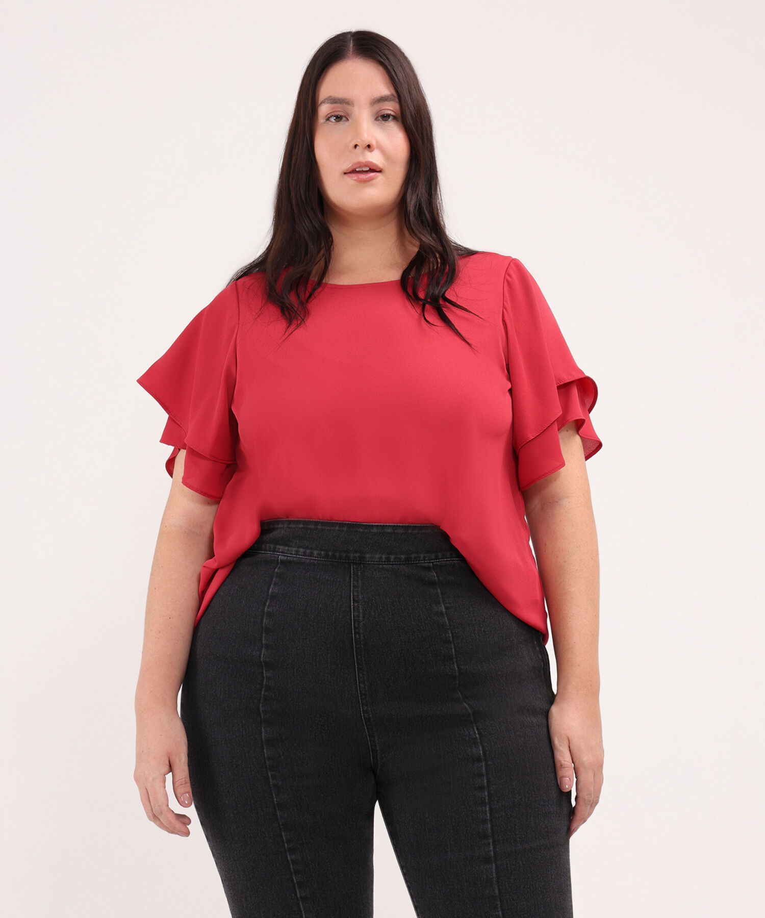 Blusa Unicolor Con Mangas Tipo Gola
