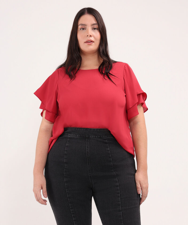 Blusa Unicolor Con Mangas Tipo Gola