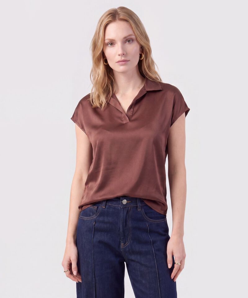 Blusa Unicolor De Manga Corta Mujer