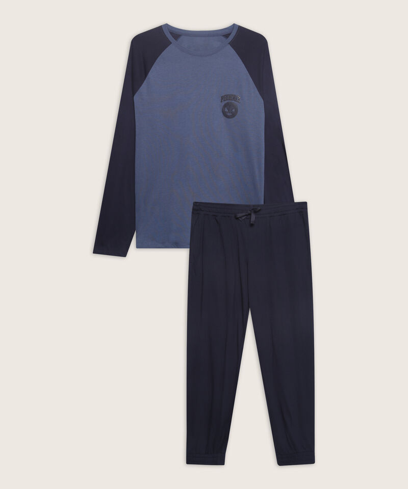 Pijama Con Camiseta Manga Rangla En Contraste Y Pantalón Unicolor