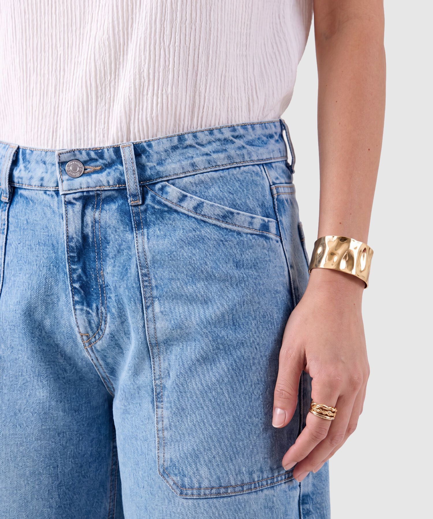 Jean Wide Leg Mujer con Bolsillos Frontales