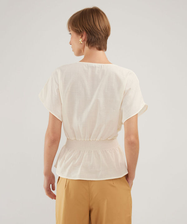 Blusa Unicolor Manga Corta, Escote V Con Encauchado En Cintura, Nautico Artesanal Línea Moda image number null