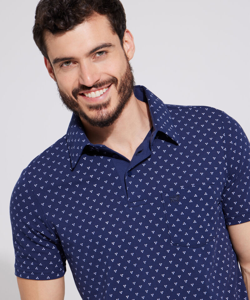 Polo Estampada, Cuello Maquina Duro Con Bolsillo, Silueta Regular Fit Blanco