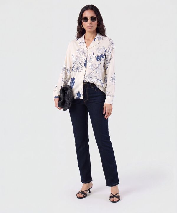 Camisa Manga Larga Cuello Solapa Para Mujer