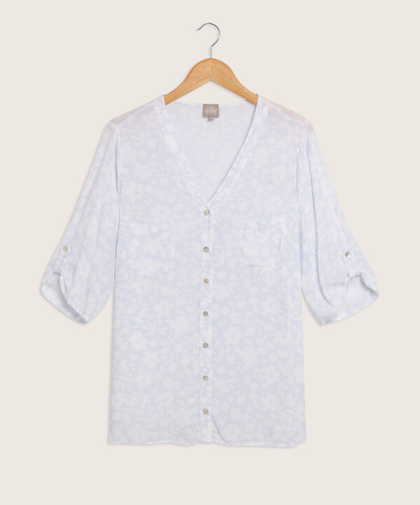 Blusa Manga 3/4 Estampada Con Botonadura Y Charretera En Mangas