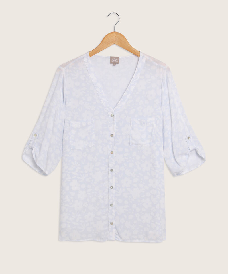 Blusa Manga 3/4 Estampada Con Botonadura Y Charretera En Mangas