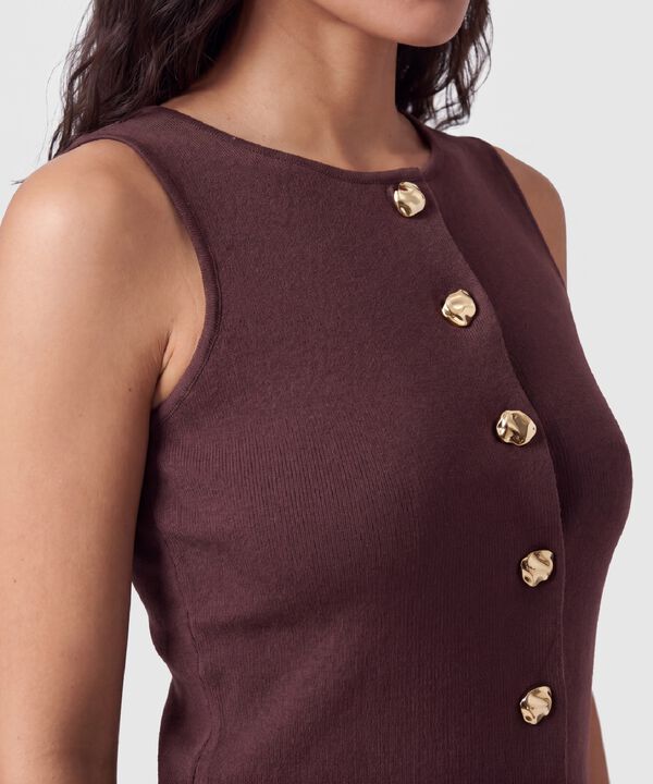Chaleco Tejido Con Botones Para Mujer