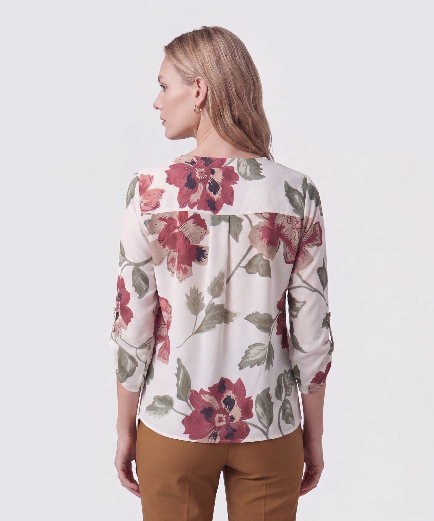 Blusa Cuello en V con Manga 3/4 Mujer