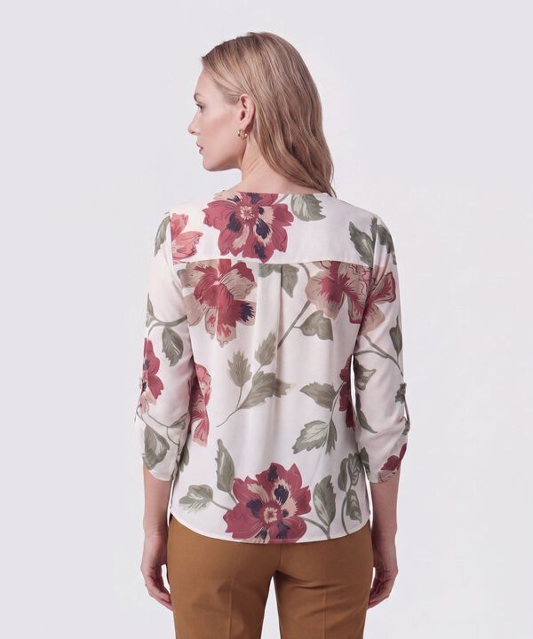 Blusa Cuello en V con Manga 3/4 Mujer