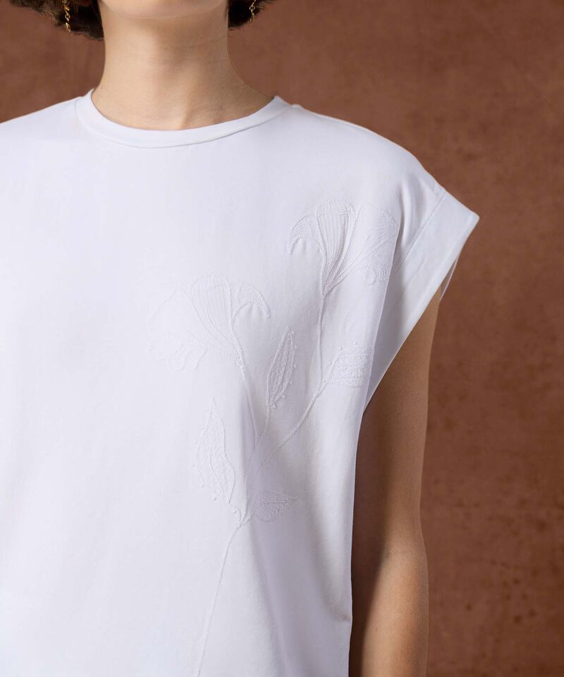 Camiseta Para Mujer Estampado Relieve Hombro Caído