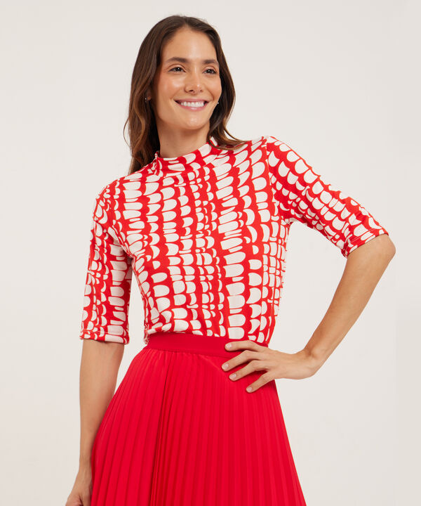Camiseta Estampada, Manga Corta, Cuello Alto, Serena