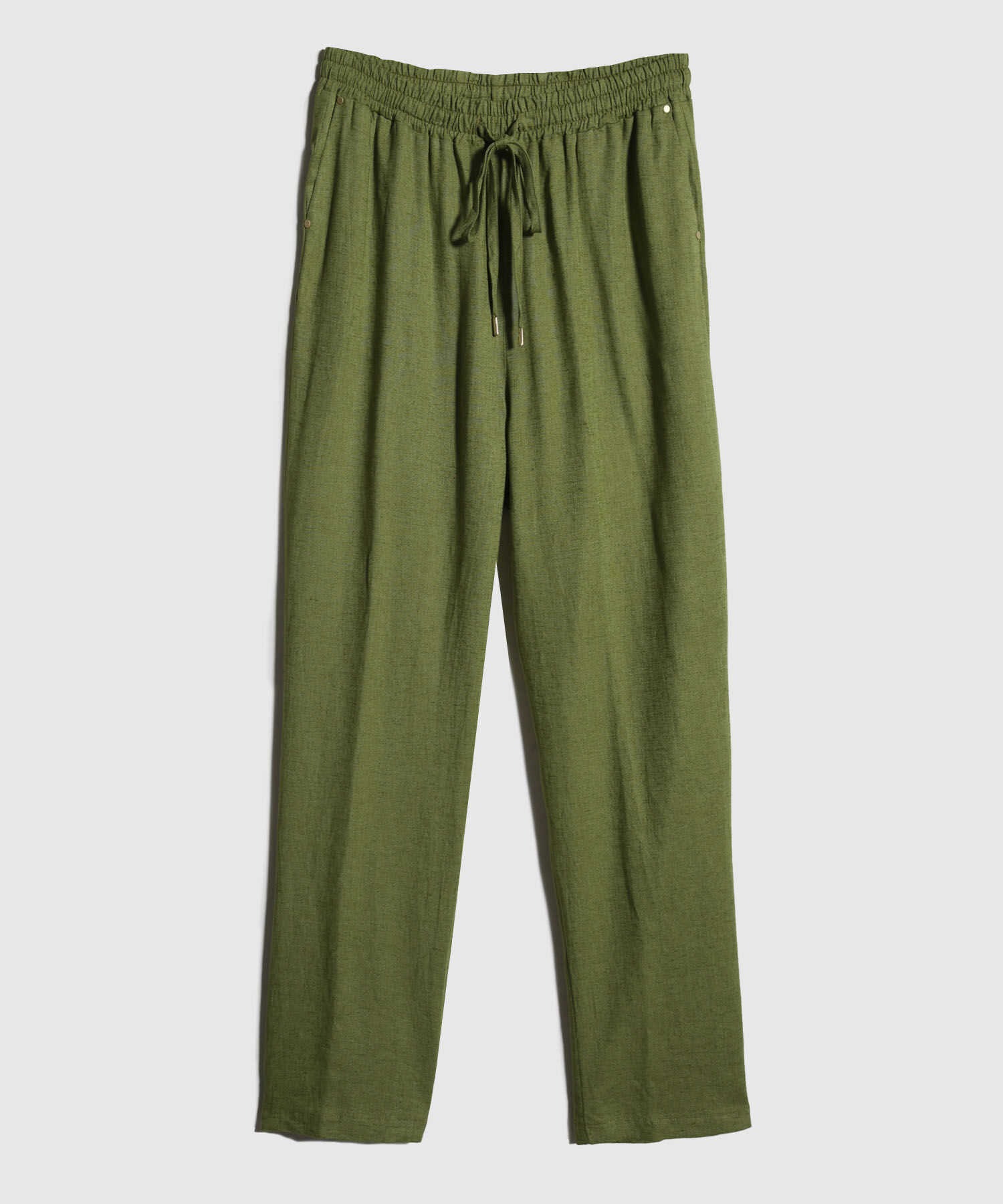 Pantalon Unicolor En Lino Con Vena