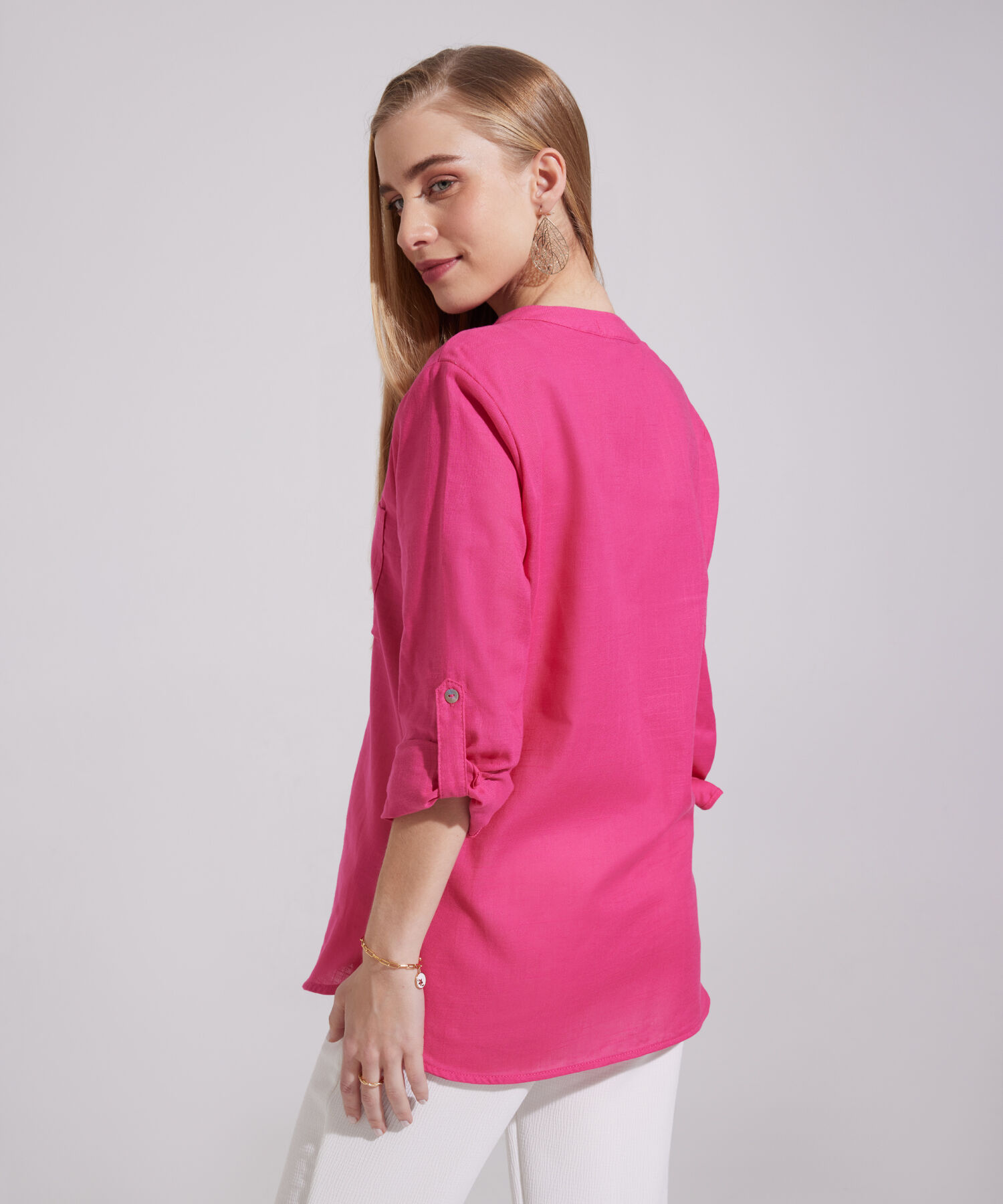 Blusa  Manga Larga Con Bolsillo Unicolor