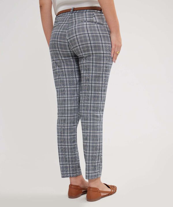 Pantalón Básico Bolsillos Diagonal Estampado Con Cinturón