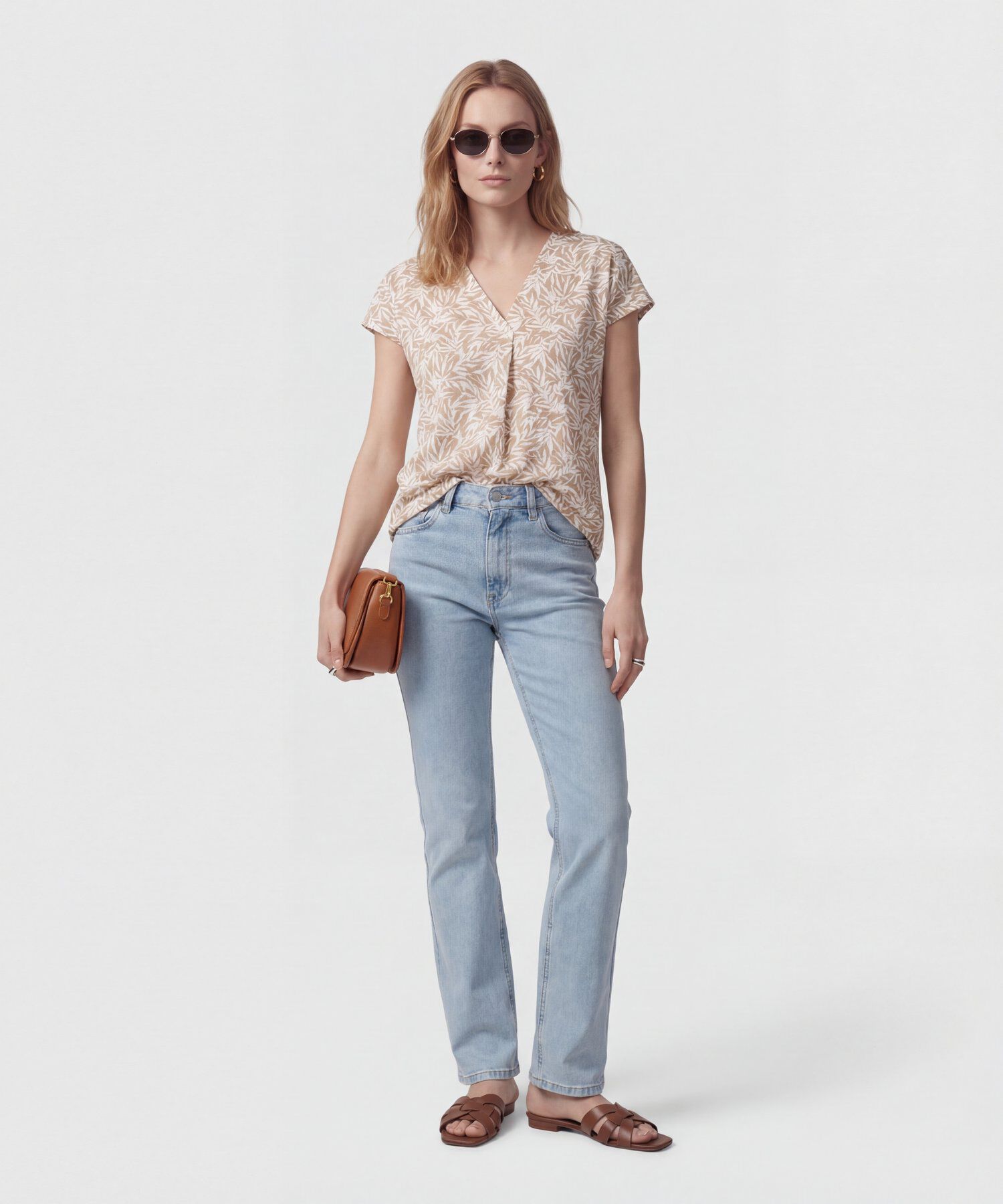 Camiseta Cuello En V Con Prense Para Mujer