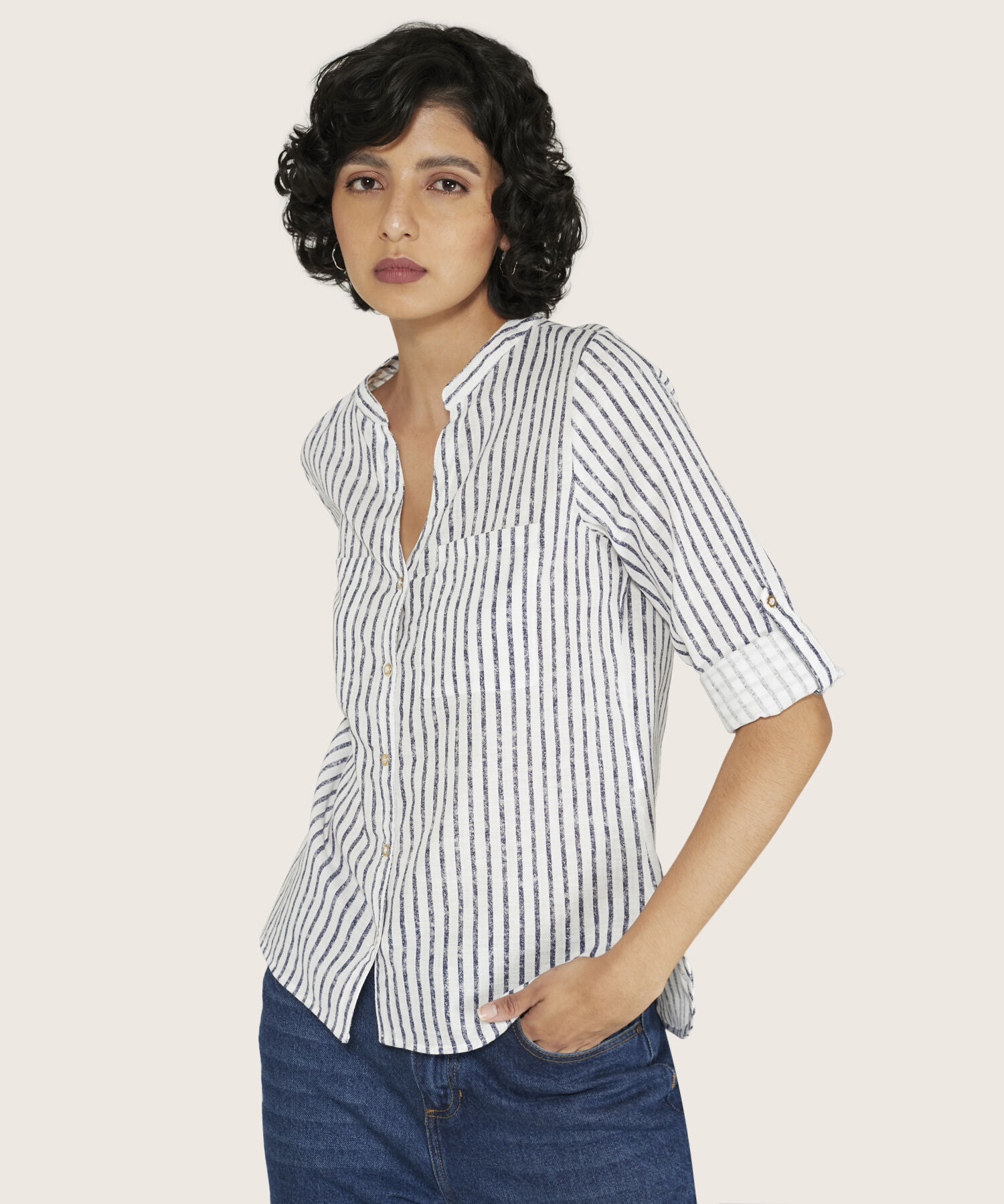 Blusa Estampada en Efecto Lino