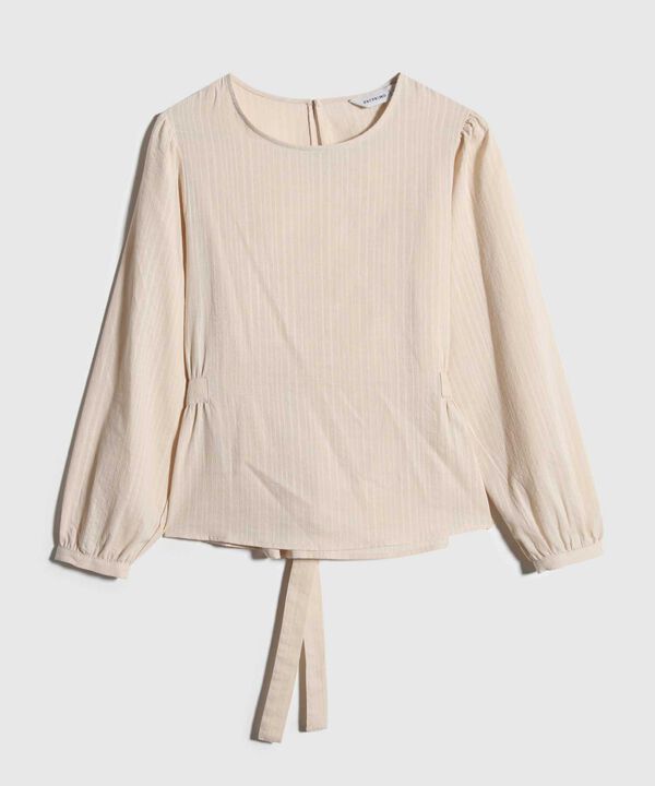 Blusa Unicolor, Manga Larga Con Cinturón