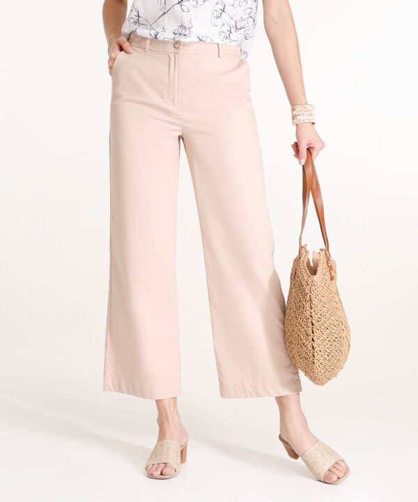 Pantalón Moda Palazzo Unicolor Con Bolsillos Diagonales Y Pinzas Traseras, Dolce Vida Línea Moda