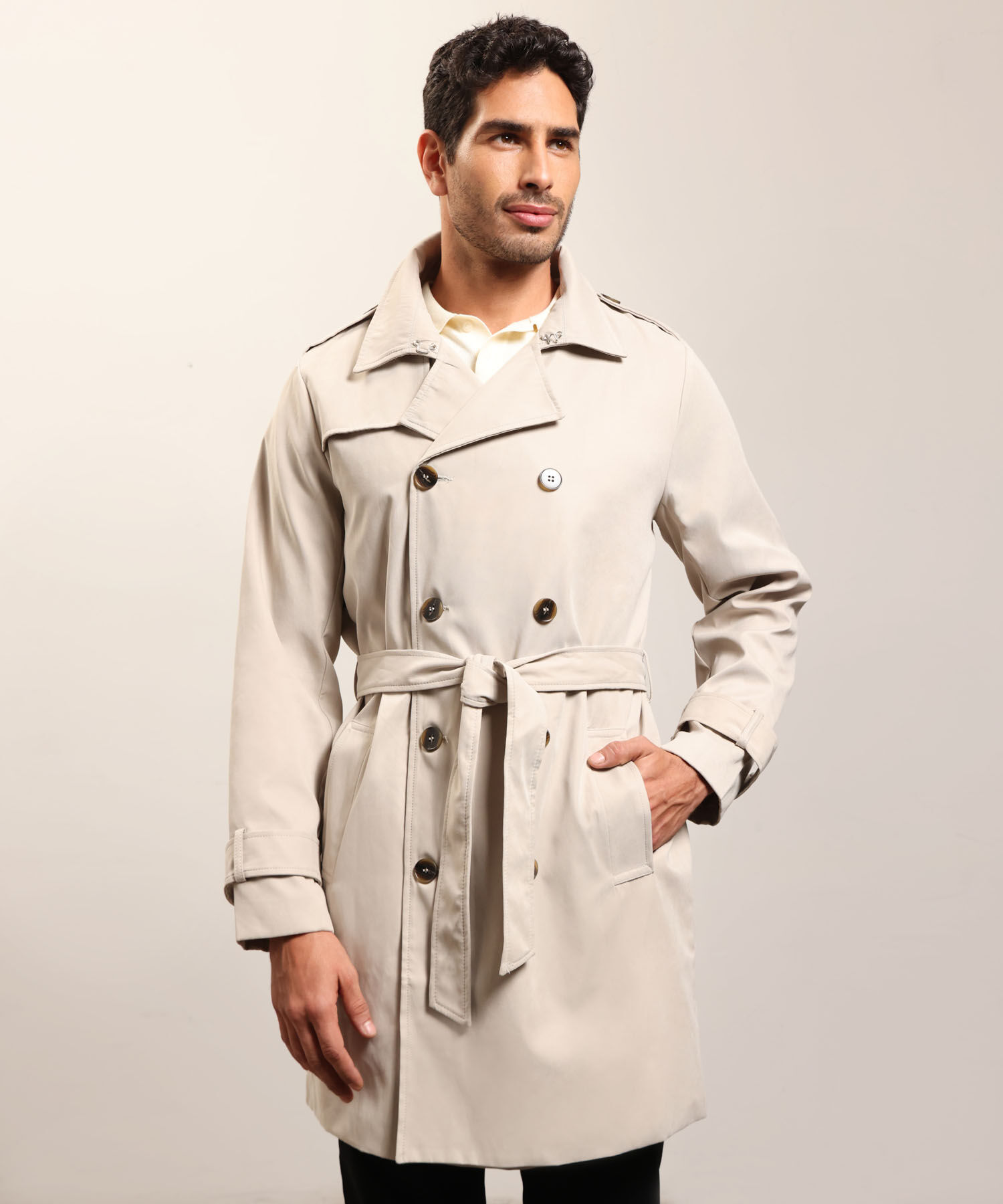 Chaqueta Trench Unicolor Con Cinturon 