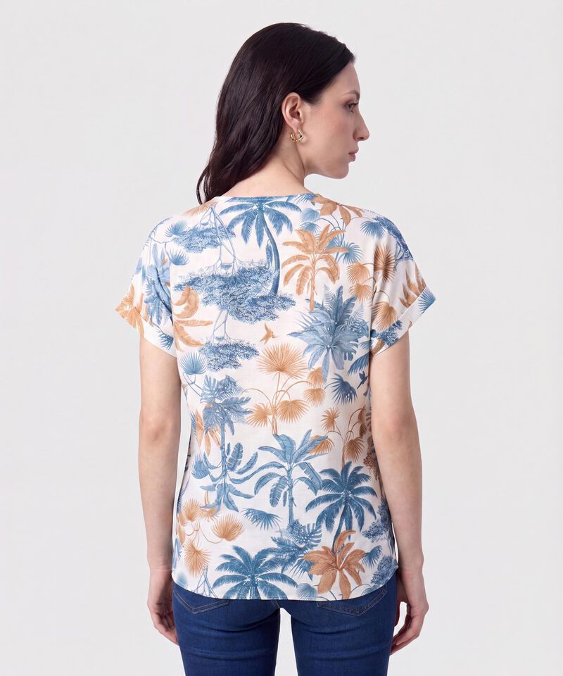 Blusa Manga Doblez Cuello Redondo Mujer