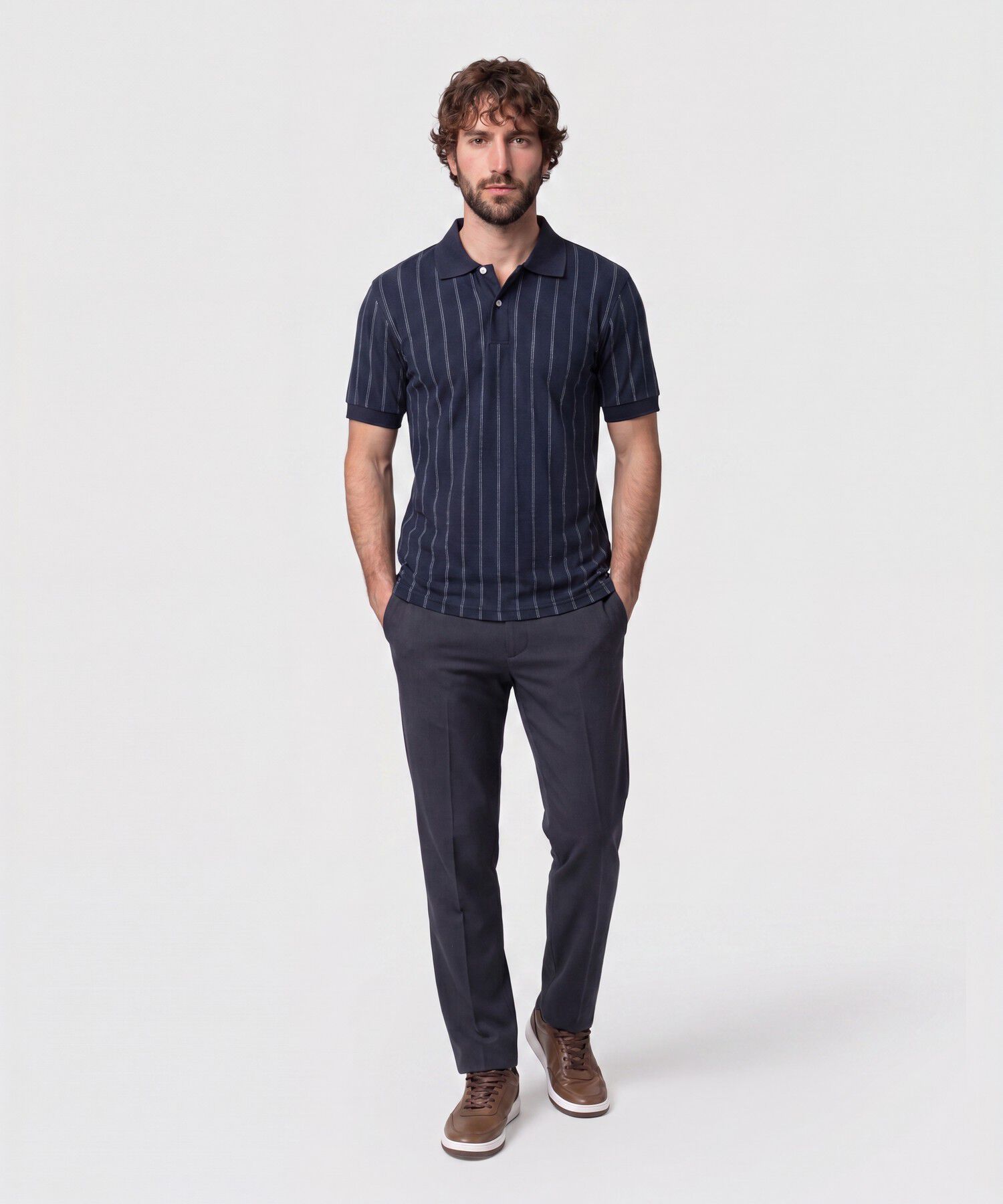 Polo Con Relieve Vertical Para Hombre