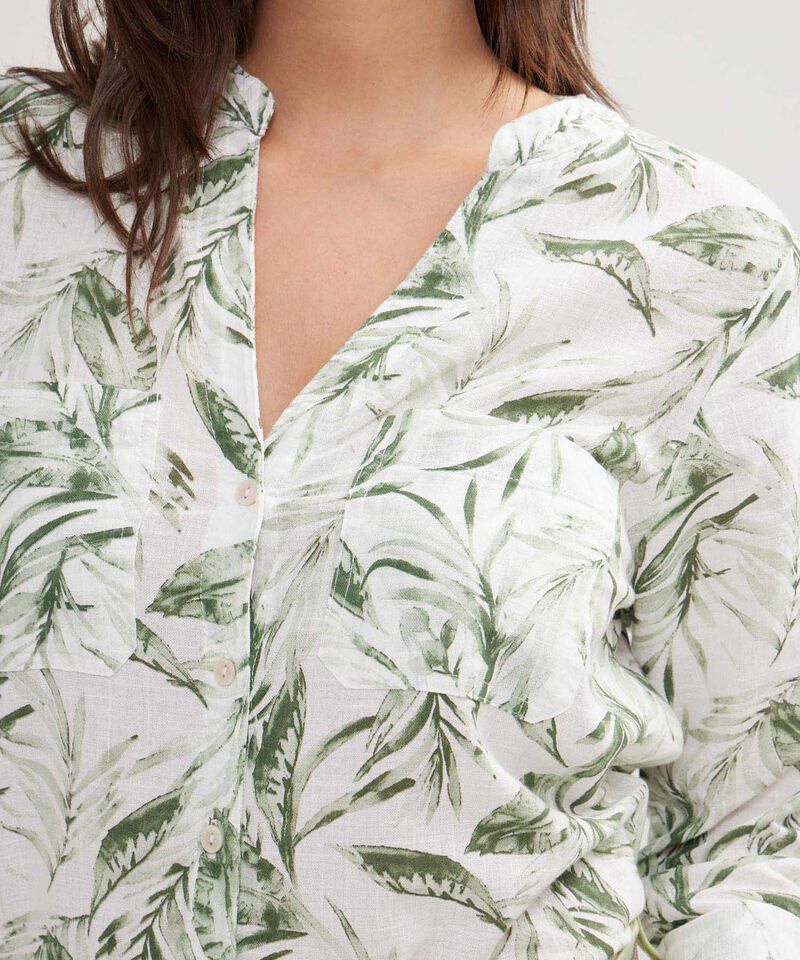 Blusa Manga Larga Estampada En Lino