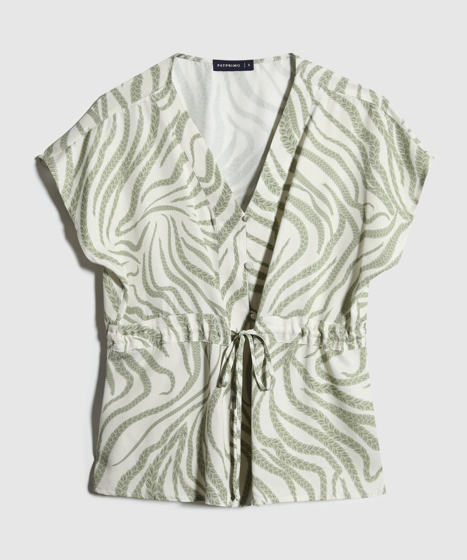 Blusa Estampada Con Cordón En Cintura
