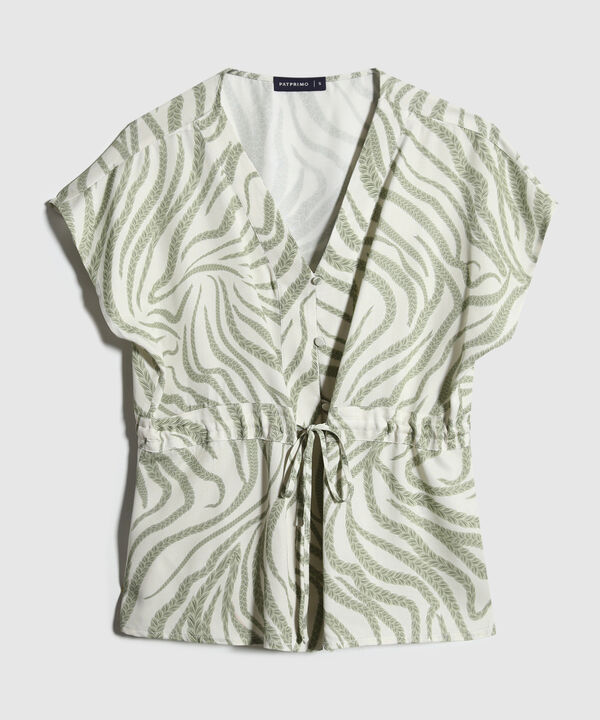 Blusa Estampada Con Cordón En Cintura