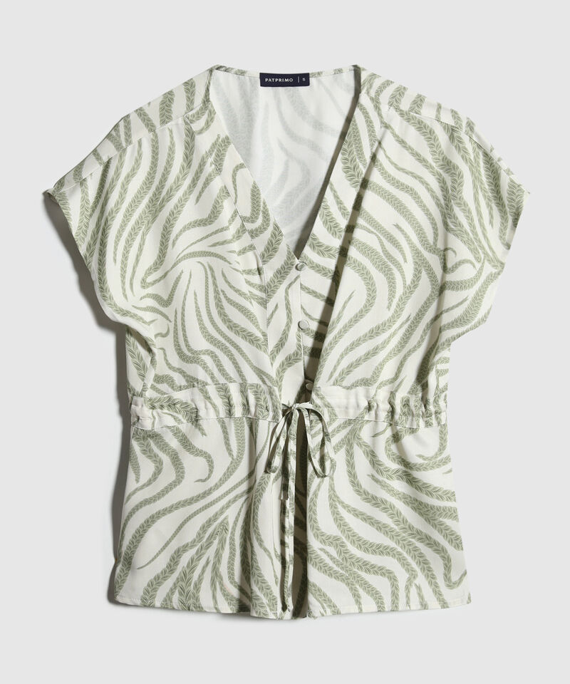 Blusa Estampada Con Cordón En Cintura