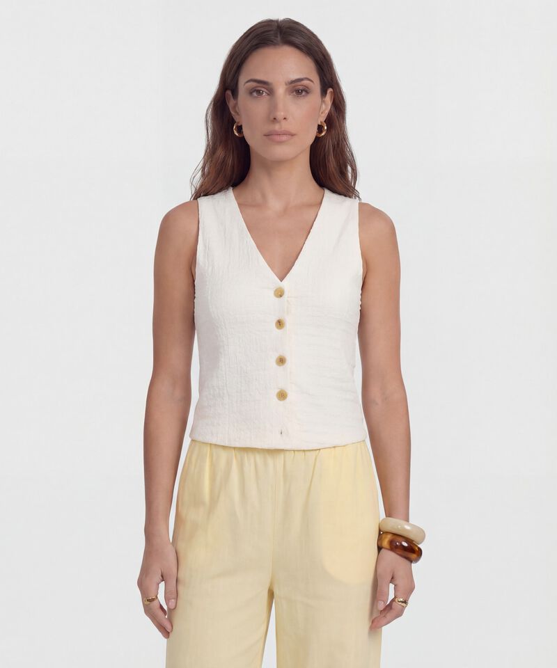 Chaleco Texturizado con Botones de Contraste para Mujer