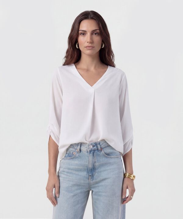 Blusa Fluida Con Cuello En V Para Mujer image number null