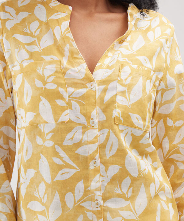 Blusa Manga Larga Estampada En Lino