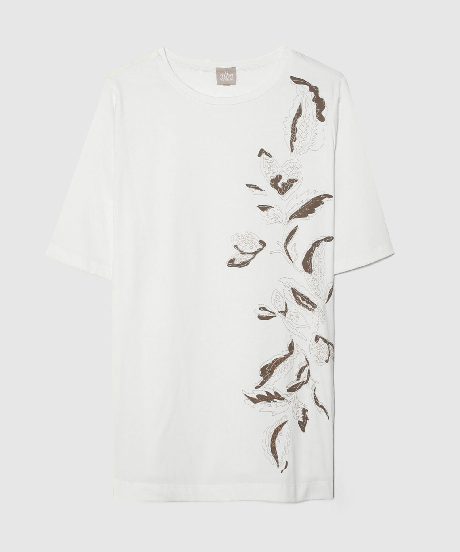 Camiseta Manga Al Codo Cuello Redondo Con Bordado