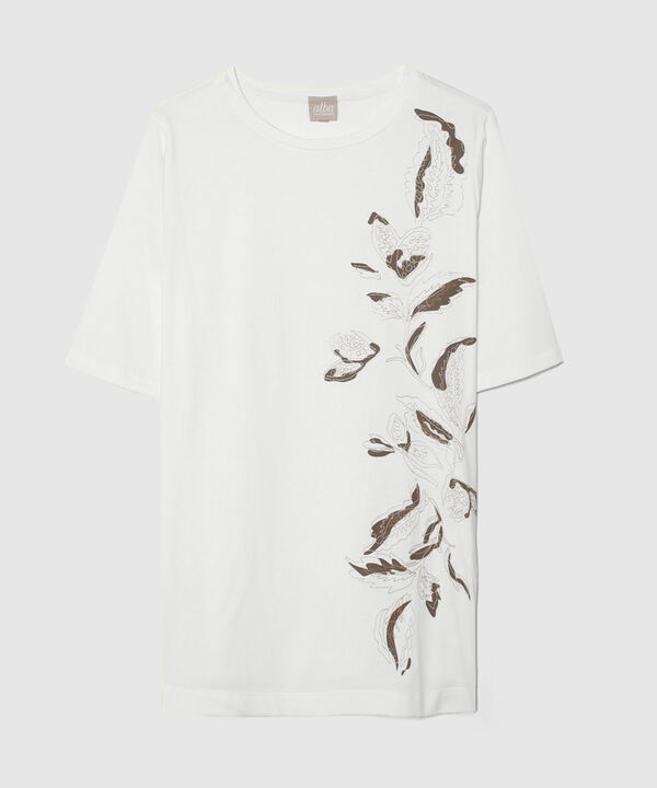 Camiseta Manga Al Codo Cuello Redondo Con Bordado