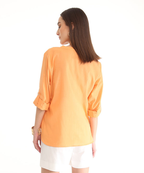 Blusa  Manga Larga Con Bolsillo Unicolor