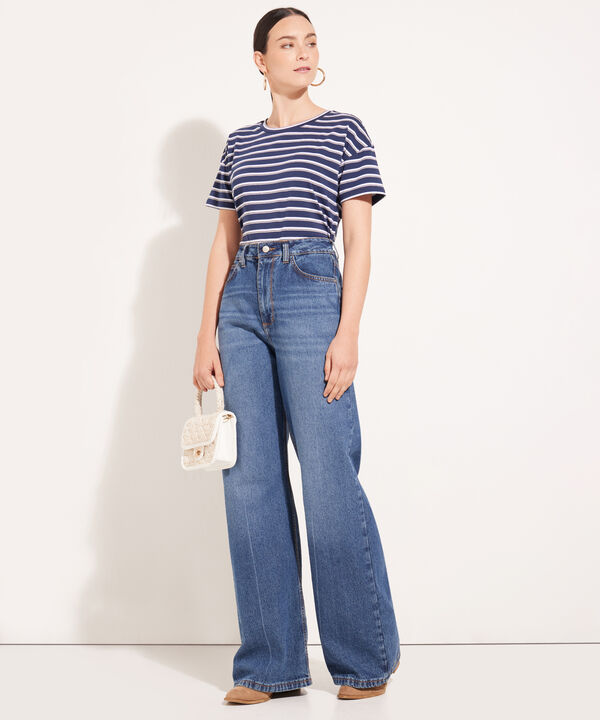 Jean Wide Leg Azul Oscuro Con Laser En Quiebre