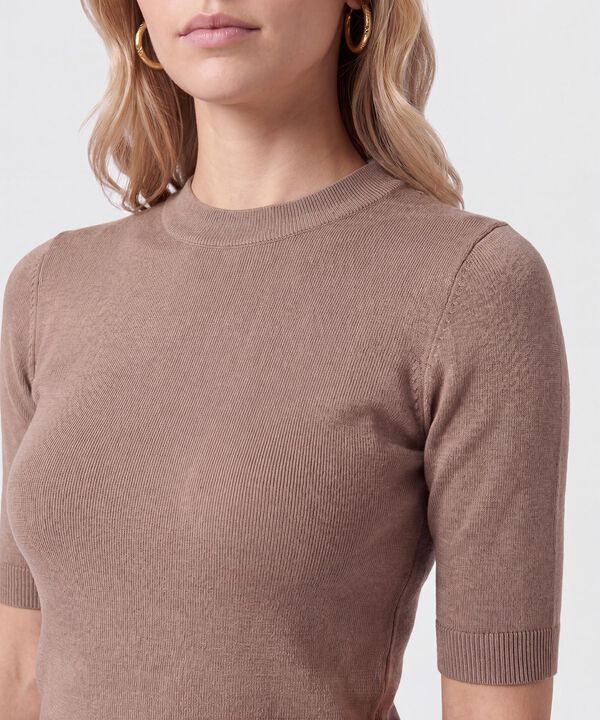 Camiseta De Punto Cuello Redondo Mujer