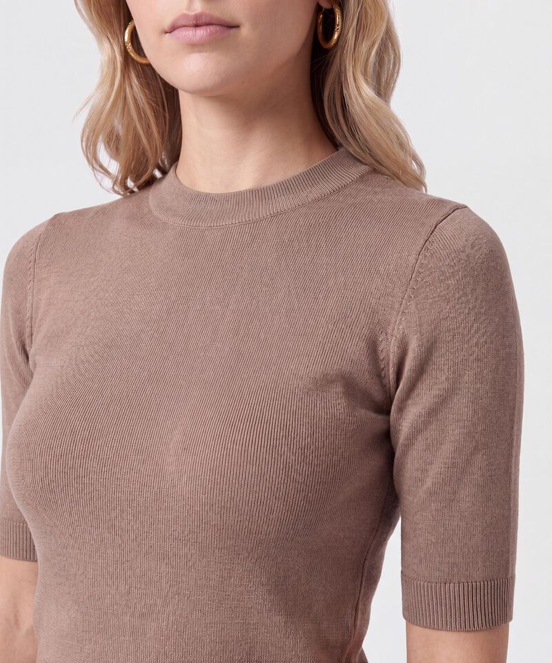 Camiseta De Punto Cuello Redondo Mujer