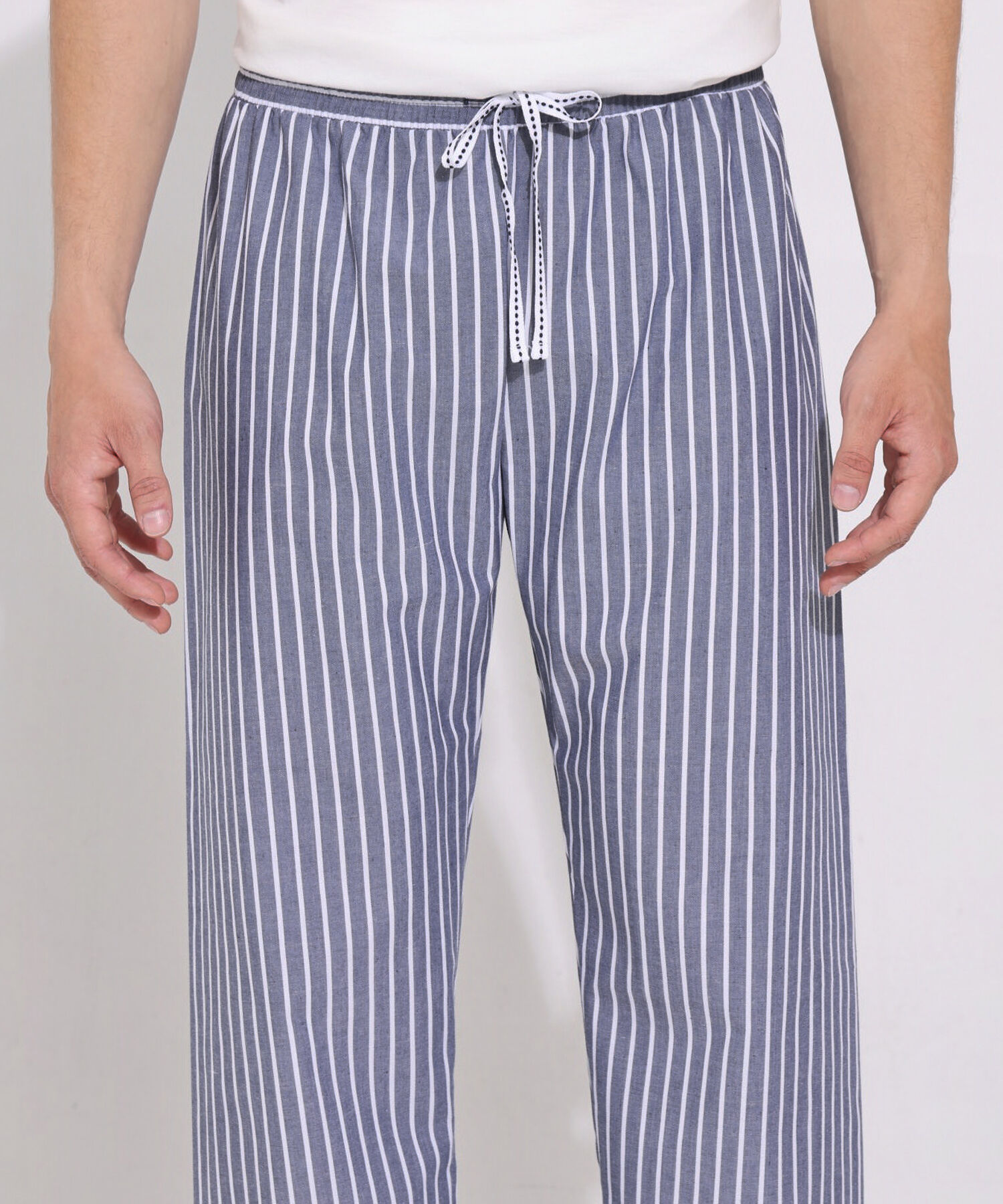 Pijama Camiseta Unicolor Cuello Henley Manga Larga, Pantalón Preteñido Rayas
