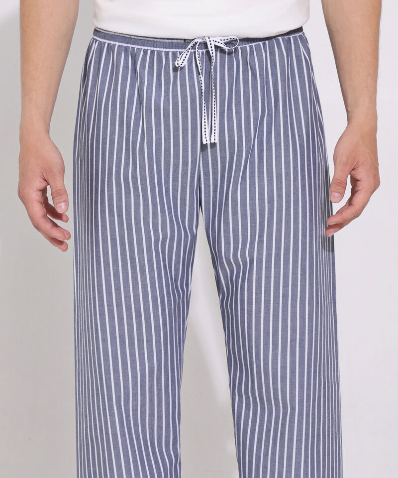 Pijama Camiseta Unicolor Cuello Henley Manga Larga, Pantalón Preteñido Rayas