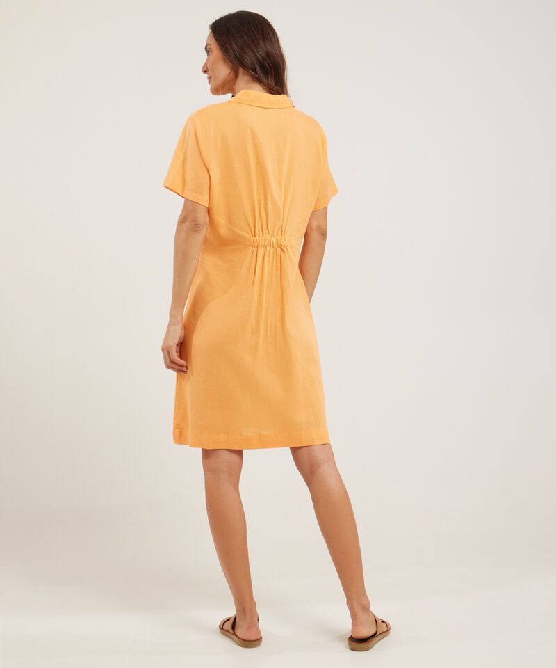 Vestido Camisero Manga Corta En Lino