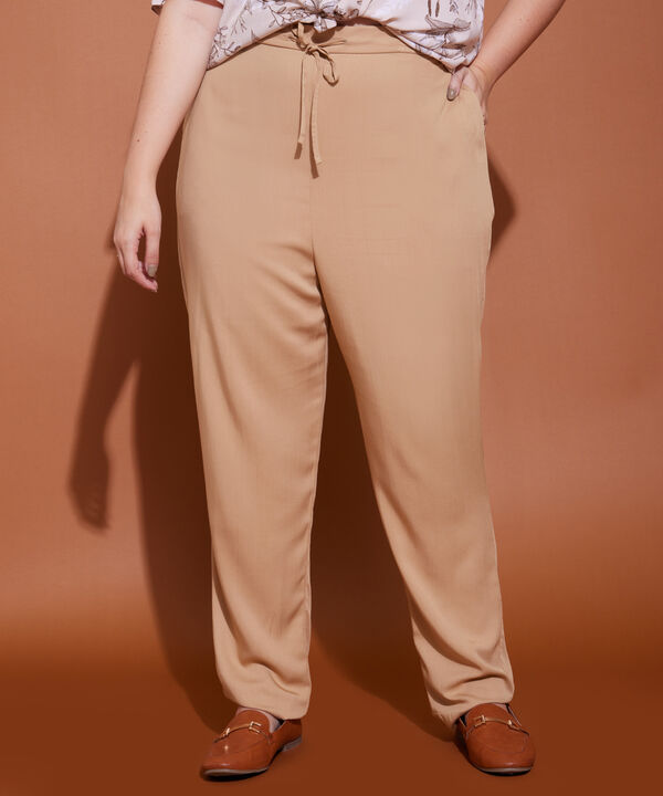 Pantalón Recto Unicolor con Cordón De Amarre
