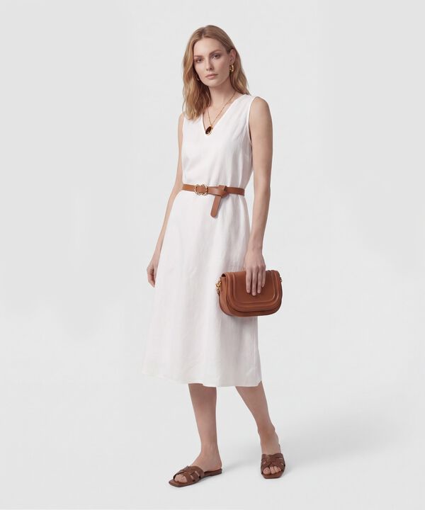 Vestido Midi Manga Sisa Con Cintur&oacute;n Mujer