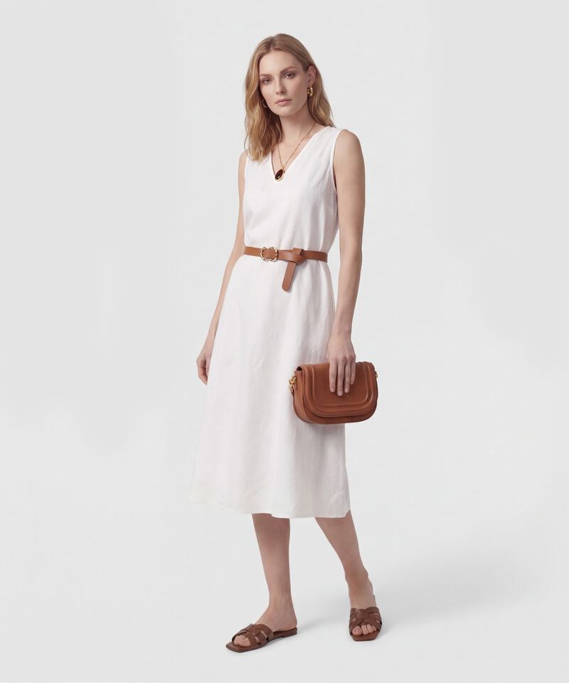 Vestido Midi Manga Sisa Con Cintur&oacute;n Mujer